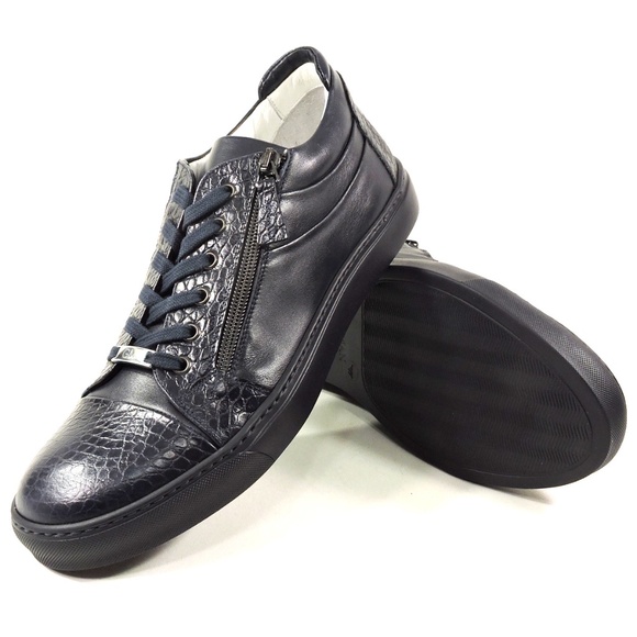 GOOD MAN 🇮🇹 MEN'S NAVY BLUE LEATHER COMFORT FASHION SNEAKERS - Picture 6 of 8